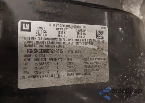 2011 Chevrolet Tahoe Ltz из США, поврежденный, VIN 1GNSKCE08BR219615